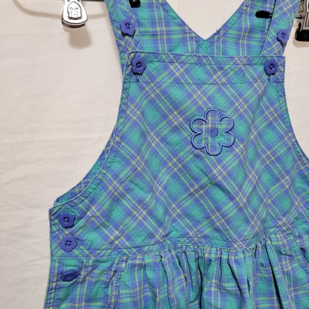 Vintage Rainbow Tag Gymboree Summer Plaid Flowers Overall Dress Size XXL 6-7 Yr